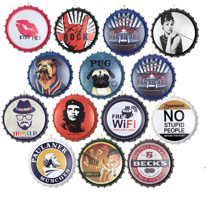 Мопс Собака камень крышка пивной бутылки жестяной знак Декор Круглый висит