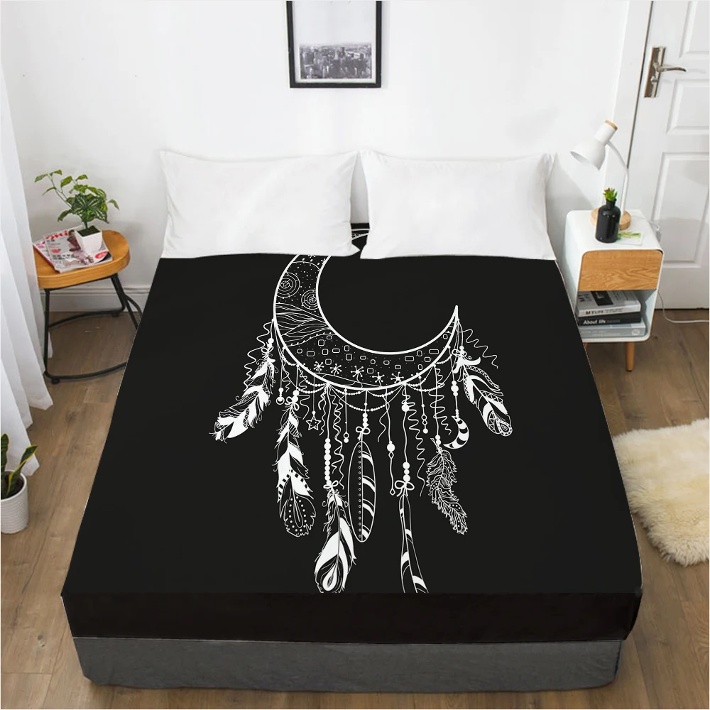 

Elastic fitted sheet bed sheet With An Elastic Band 150/180/200/160*200 Mattress Cover Double Full Single Black dream catcher