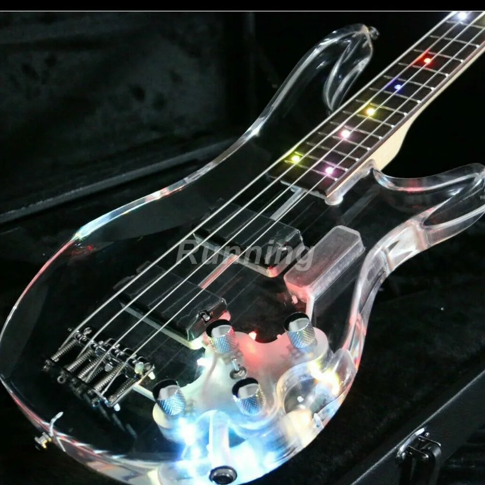 Электрическая бас гитара с красочным Светодиодный светильник акриловый корпус