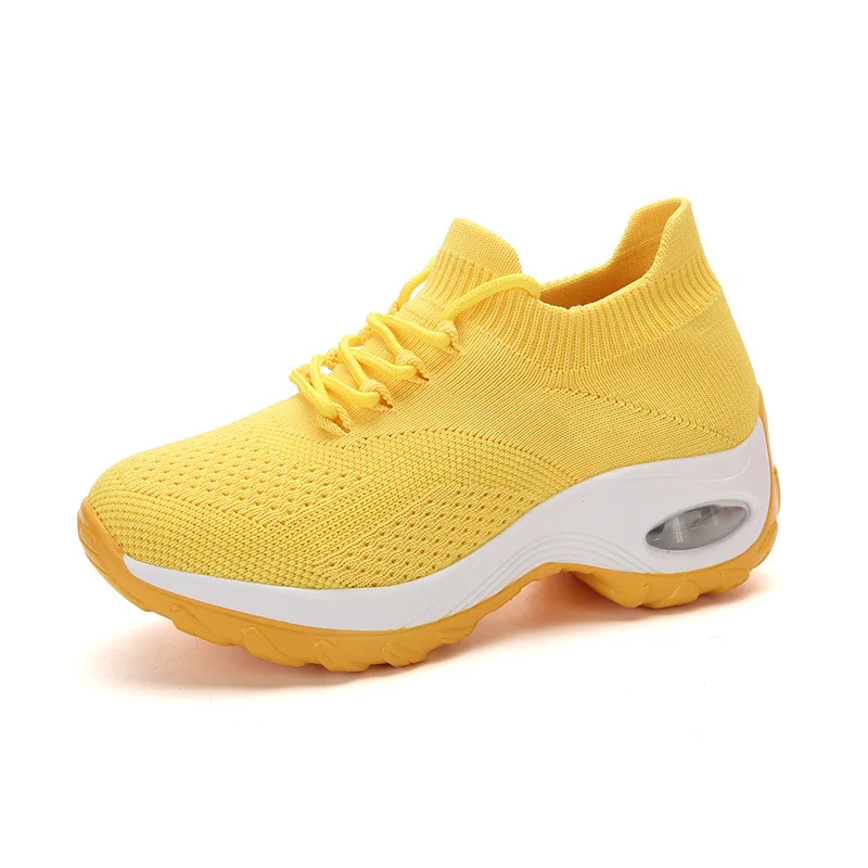 

Women Sock Shoes Black White Breathable Comfortable Fly Soft Knit Thick Bottom Light Weight Sneakers