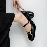2021 summer new thick heeled mary jane womens shoes with metal decorative round toe high heeled shoes with a word buckle