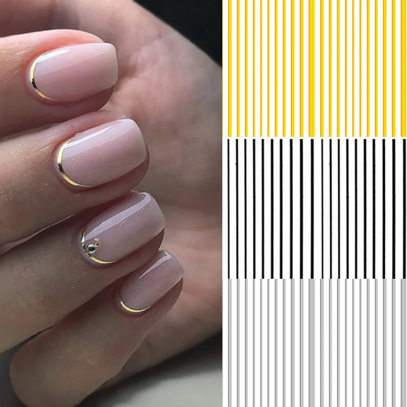 3D ногтей наклейки золотого и серебряного цвета металлический черный