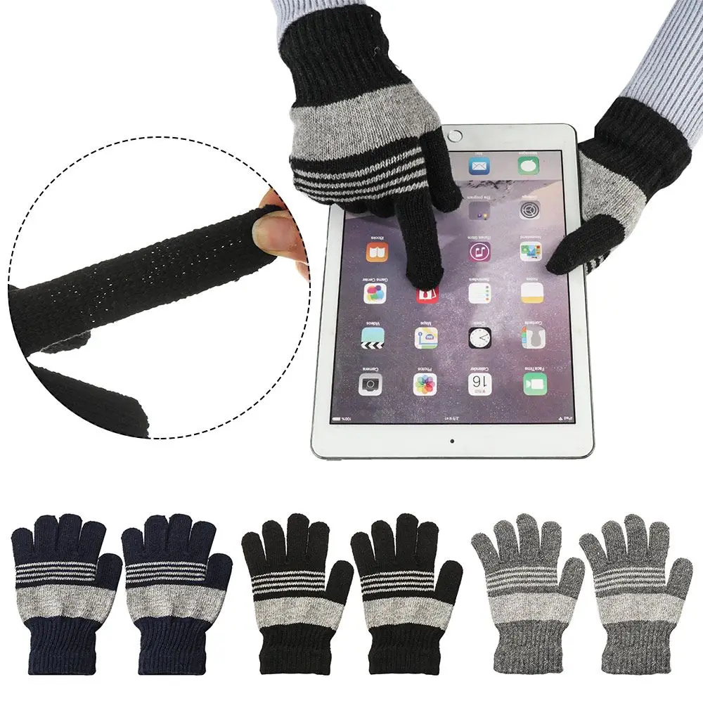 

Autumn Winter Thicken Skiing Driving Touch Screen Hand Warmer Knitted Gloves Short Wrist Gloves Full Fingered Mittens