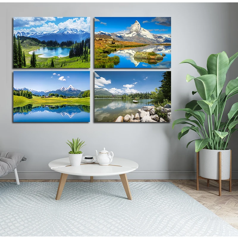 Wall Art Изображение Голубое Небо озеро Гора принты Плакаты Модульная картина на