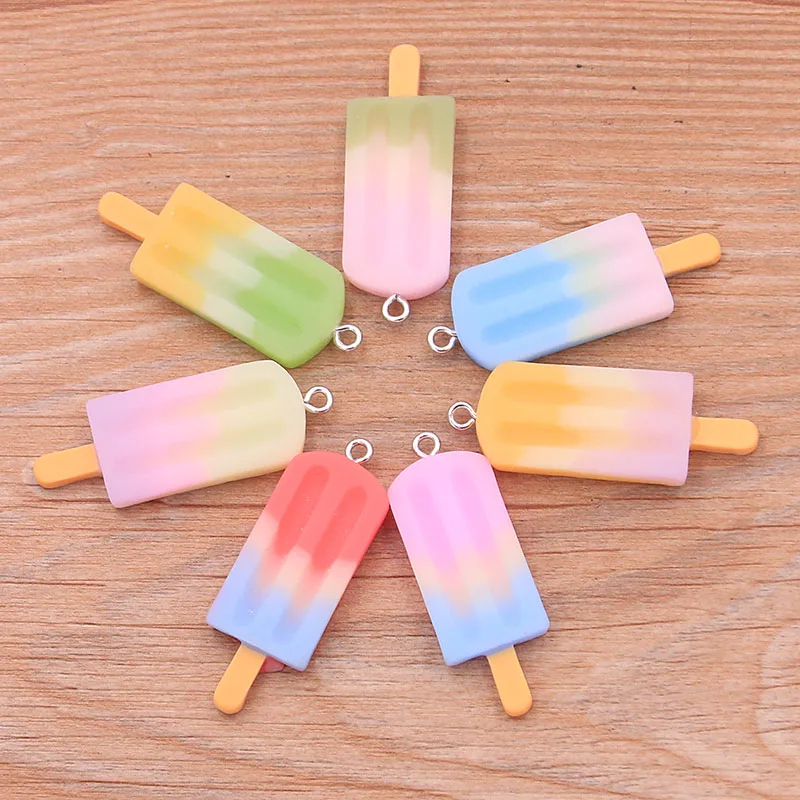 10PCS 15X40MM Mix Gradient Color Ice Cream Charms Resin Simulated Food Pendant For Woman Making Jewelry DIY Earings Decoration - купить по