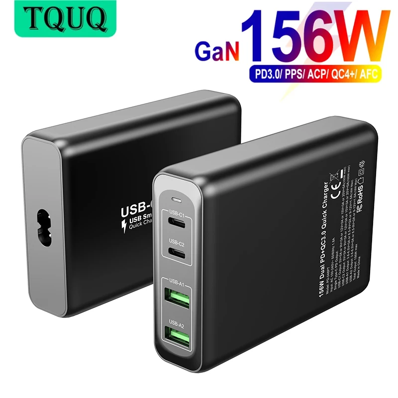 

TQUQ 156W GaN Charger USB-C Power Adapter,4-port PD 100W PPS 65W 45W QC4.0 for MacBook iPad iPhone Samsung Huawei Xiaomi Laptop
