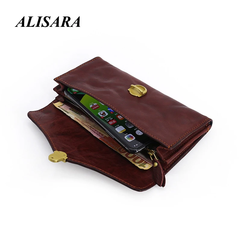 

Original vegetable tanned leather mobile phone bag ladies retro long wallet first layer cowhide card bag passport bag clutch