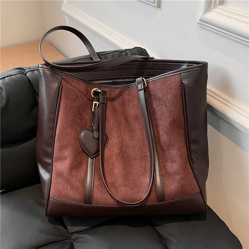 

Роскошные винтажные замшевые большие сумки-тоут через плечо для женщин, брендовые дизайнерские Лоскутные Большие женские сумки для работы,...