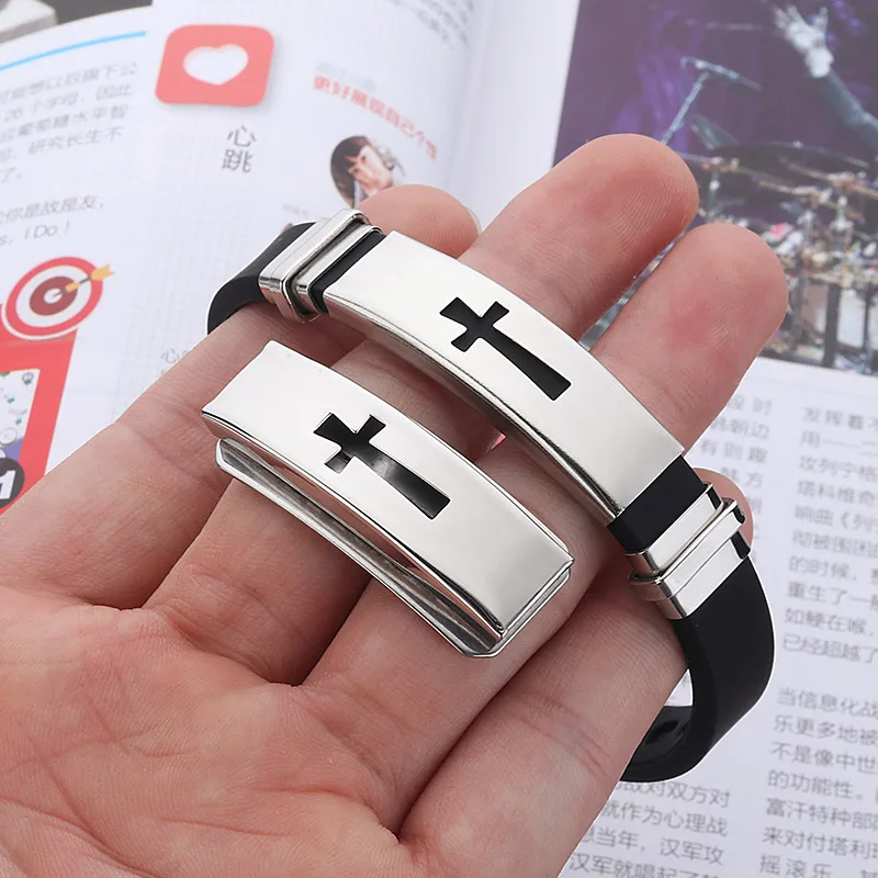 

Personality Men's Bracelet Punk Style Titanium Steel Silicone Cross Bracelet Bangle Motorcycle Party Casual Bracelet Men Jewelry