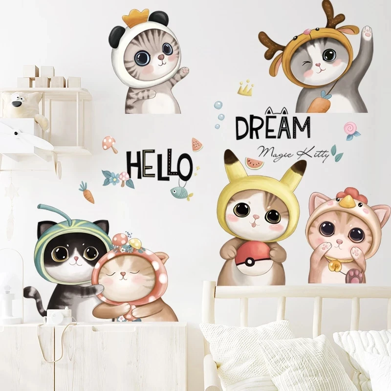 

Cartoon Cute Cat Self-adhesive Wall Stickers Kindergarten Children's Room Decoration Removable Art Decal Vinyl Wallpaper