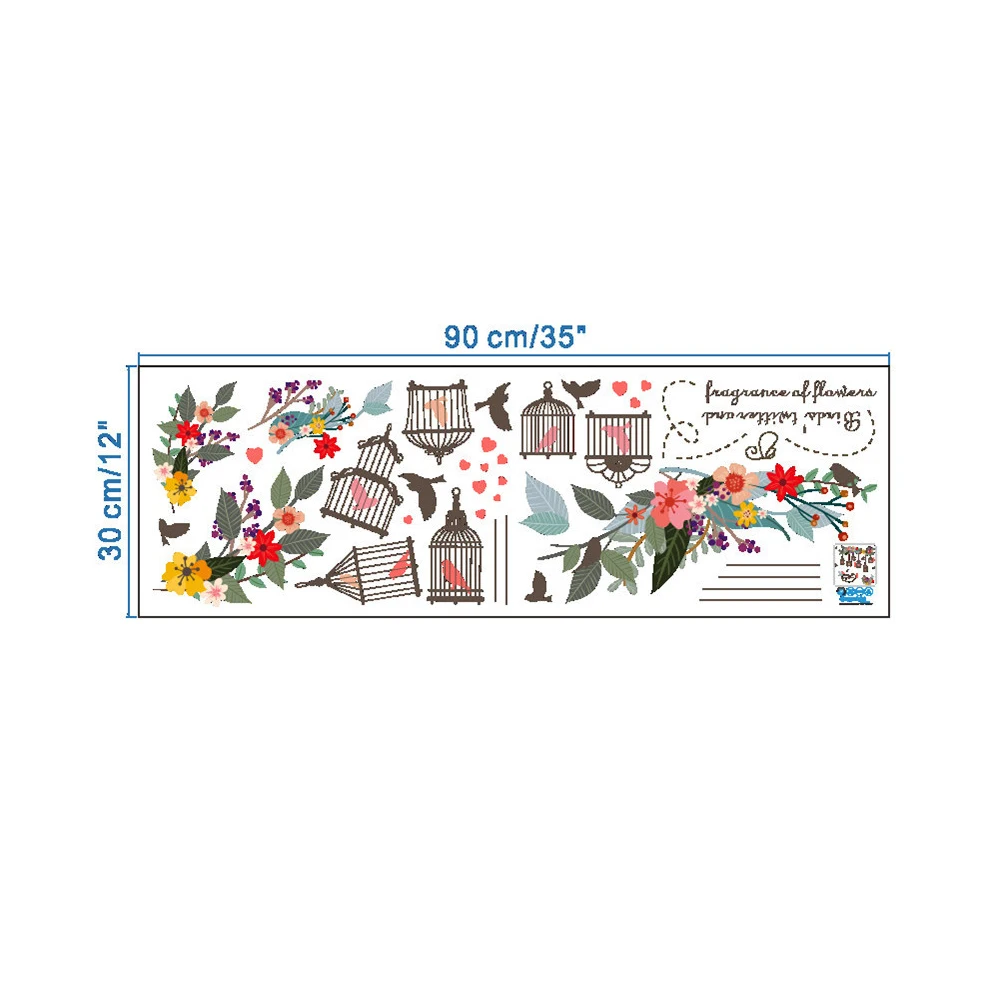 

Flower Vine Bird Cage Wall Stickers TV Background Living Room Bedroom Removable Home Decoration Stickers PVC