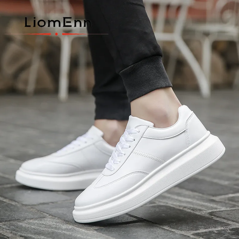 

Unisex White Shoes Woman Platform Sneakers Leather Flats Tennis 2021 New Red Black Vulcanized Shoes basket femme Big Size 35-44