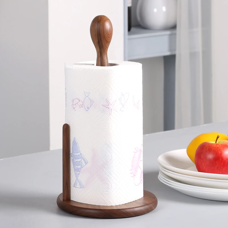 

GY Solid Wood Vertical Kitchen Towel Rack Punch-Free Toilet Paper Roll Holder Napkin Holder Plastic Wrap Storage Rack