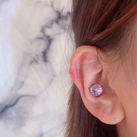 1pc beautiful big zircon fashion titanium steel ear bone flashing colorful screw back ball stud earrings