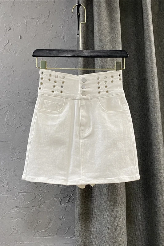 

White High Waist Denim Skirt Women's Summer Korean Mini Skirt 2021 Elastic Slim Office Lady A Line Sheath Jeans Skirt