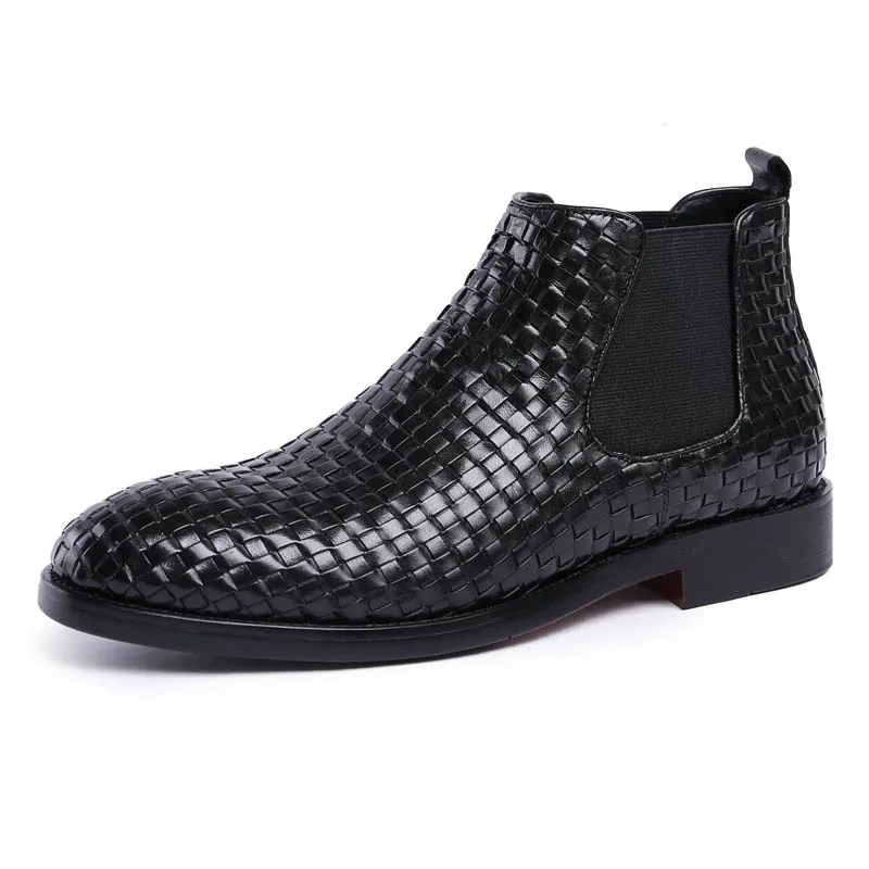 New Weave Men 2020 Genuine Leather Ankle Office Party Fashion Casual Chelsea Boots Male Black Coffee Round Toe Dress Shoes |