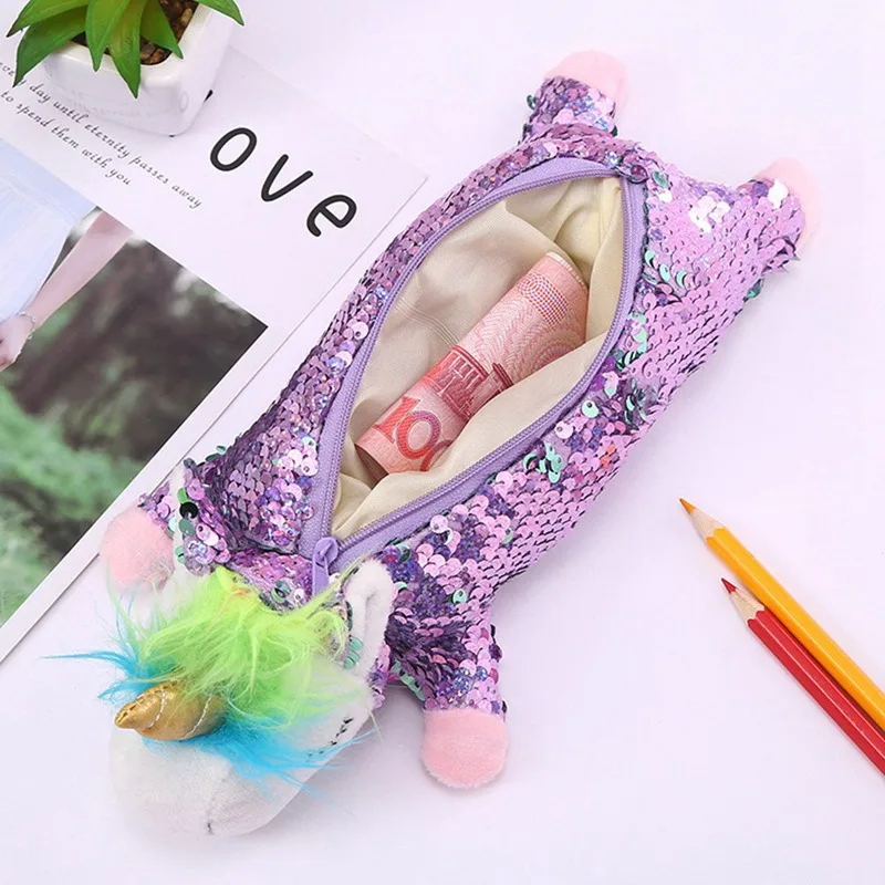 

Sequin Unicorn Pencil Case Estuche Unicorn Escolar Crayon Kids Plush Pencilcase For School Korean Glitter