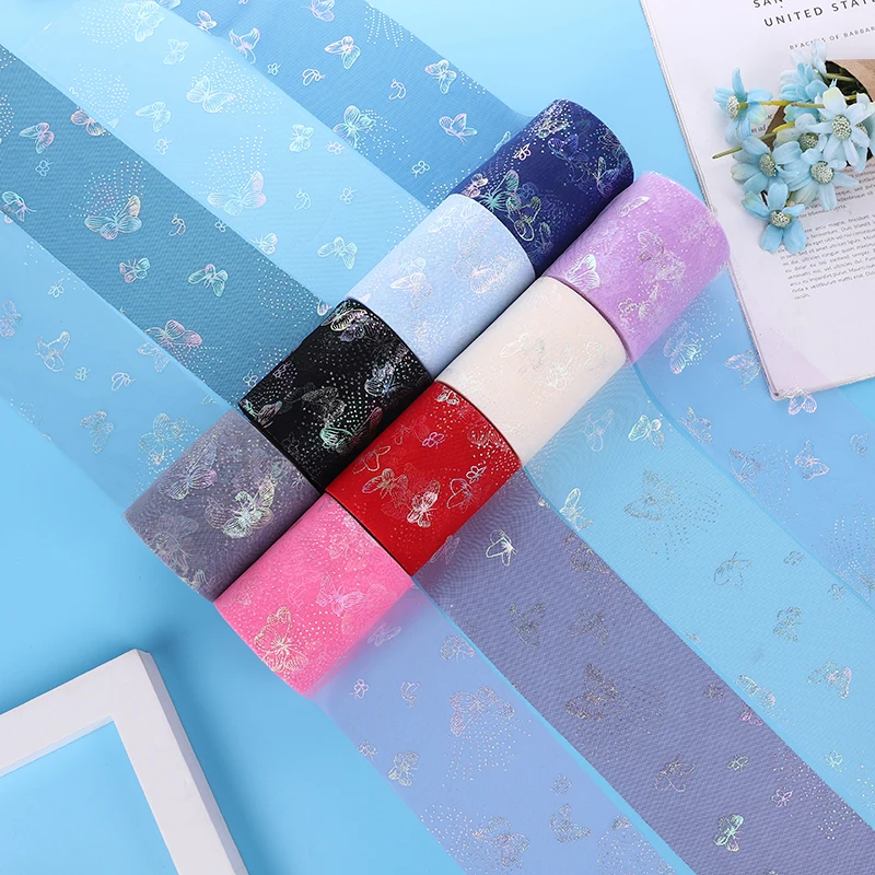 

6cm 25Yards Rainbow Tulle Colorful Iridescent Mesh Ribbon DIY Headband Pom Baking Gift Wrapping Material Party Event Decoration