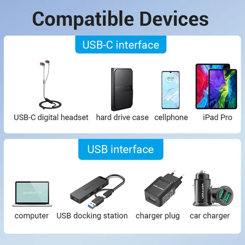 Кабель-Переходник USB 3,0, 2,0, Vention для ноутбуков Samsung S20, Xiaomi 10, наушников