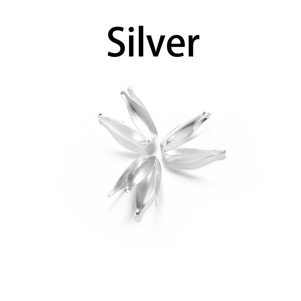 Silver 100 шт./лот, золотые цветы, филигранные Лепестковые бусины, крышка s, фурнитура для оптовых продаж, шармы, бусины, колпачки для самостоятельного изготовления ювелирных изделий - Цвет: Silver