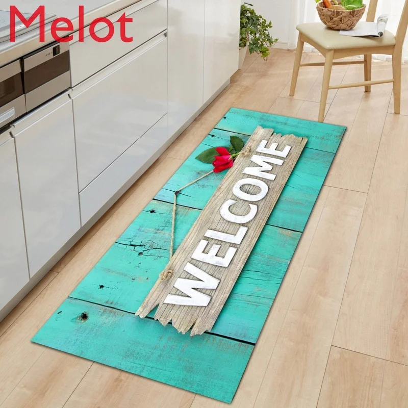 

Wood Grain Kitchen Carpet Entrance Door Mat Bedroom Corridor Floor Mat 3D Bathroom Absorbent Non-Slip Long Carpet