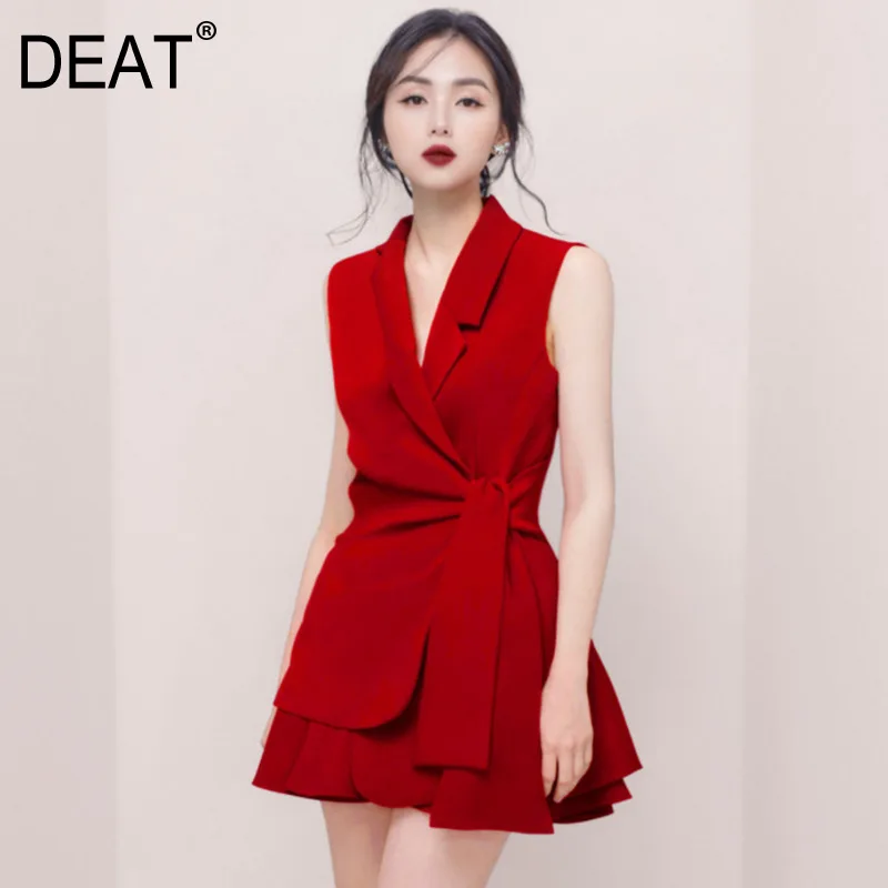 Женский винтажный комплект DEAT однотонный бандажный Топ без рукавов с отложным