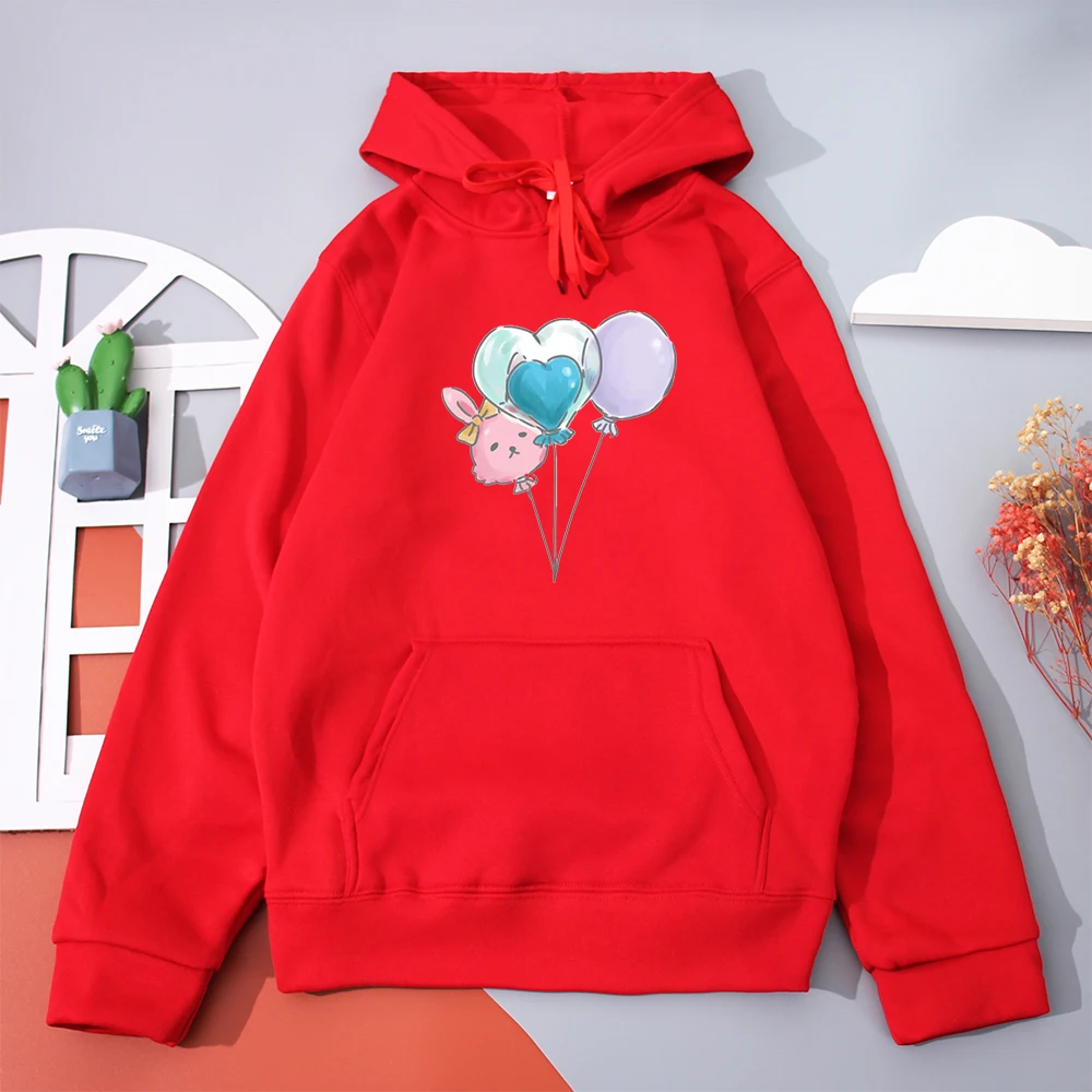 

Милые женские худи с рисунком кролика и воздушного шара, модные повседневные женские свитшоты, забавная уличная одежда, Осенний флисовый Те...