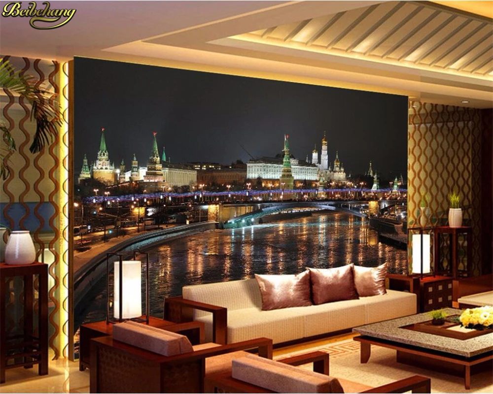 Beibehang 3d обои настенной Стикеры HD озер город эстетическое ночной Фон Кирпичная