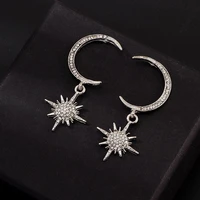 prevent allergy 925 silver star moon earrings crystal charms eardrop stud earrings for women girls jewelry