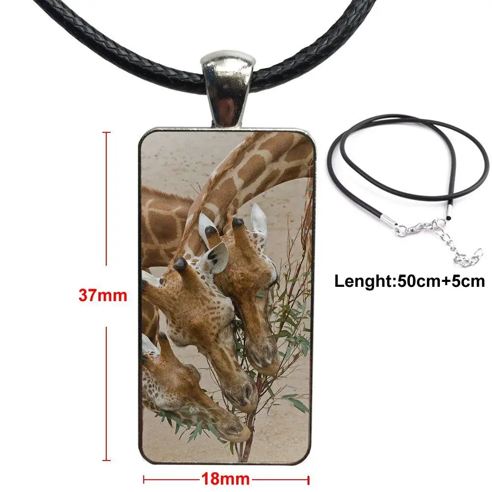 

Three Giraffes Lovely Animal Fashion Glass Cabochon Pendant Necklace With Women Steel Plated Statement Jewelry For Girls