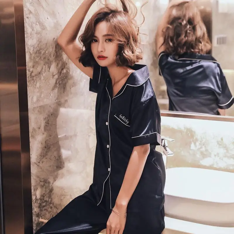 2020 весенне-летние женские пижамные комплекты шелковая атласная ночная рубашка с