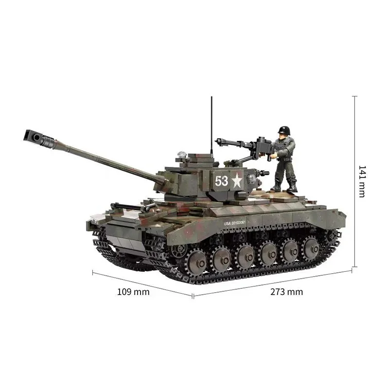 2020 983 шт. M26 Першинг тяжелый танк модель строительные блоки маленького размера