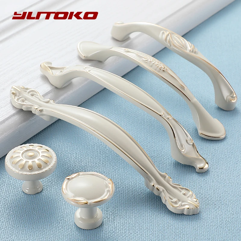 Фото Ручки для шкафа YUTOKO Lvory белые ручки мебели кухонного мебельные из цинкового