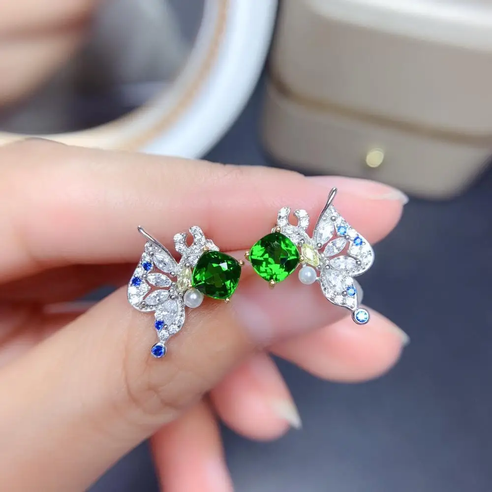 

Женские серьги из серебра 925 пробы, 5 мм, с диопсидом
