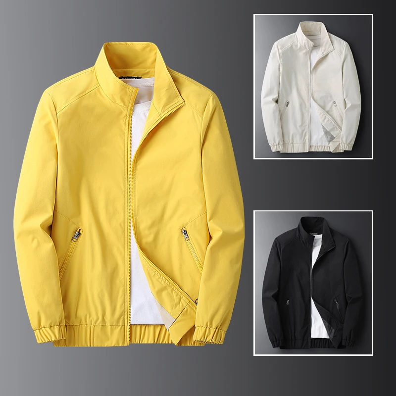 

Yellow Zipper Jacket Coats Men's Windbreaker 2021 Spring Korean Hip Hop Male Casual Streetwear Trendy Black College Jacket Boy