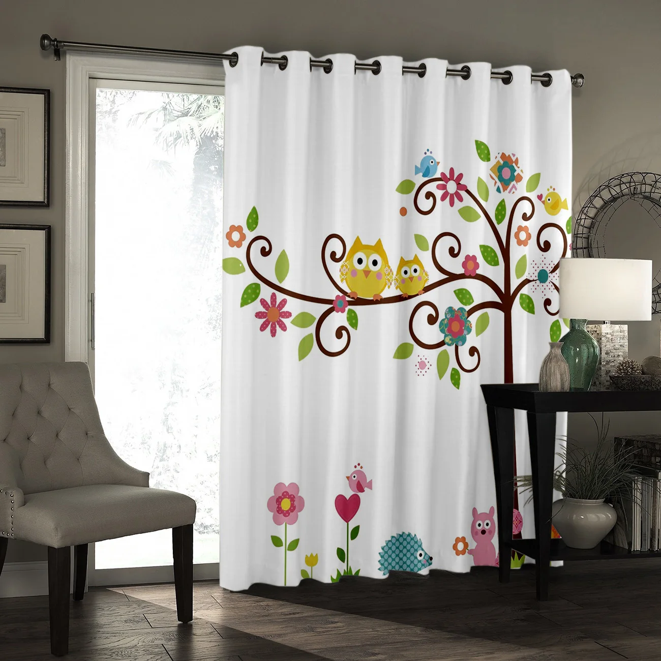 Милый мультфильм сова белка окно лечение идеи оконные процедуры для больших окон