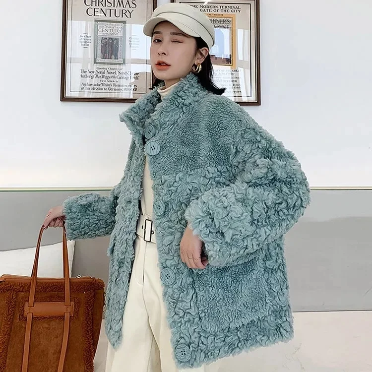 

Hstar Sheep Sheared Female Brief Paragraph Coat Keep Warm With Thick Fur Coat Compound Fur Lambs Wool Coat Collar Shearling Coat