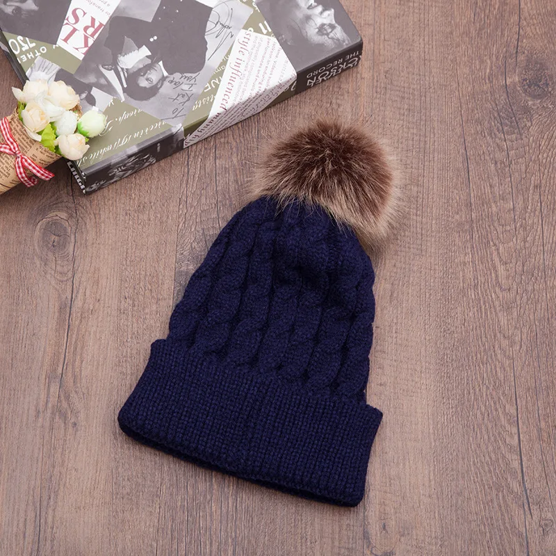 Вязаный искусственный помпон из меха енота для шапки женские зимние теплые