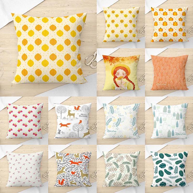 

Hot Autumn Christmas Burlap Pillow Print Soft and Fashionable Pillowcase Leaves