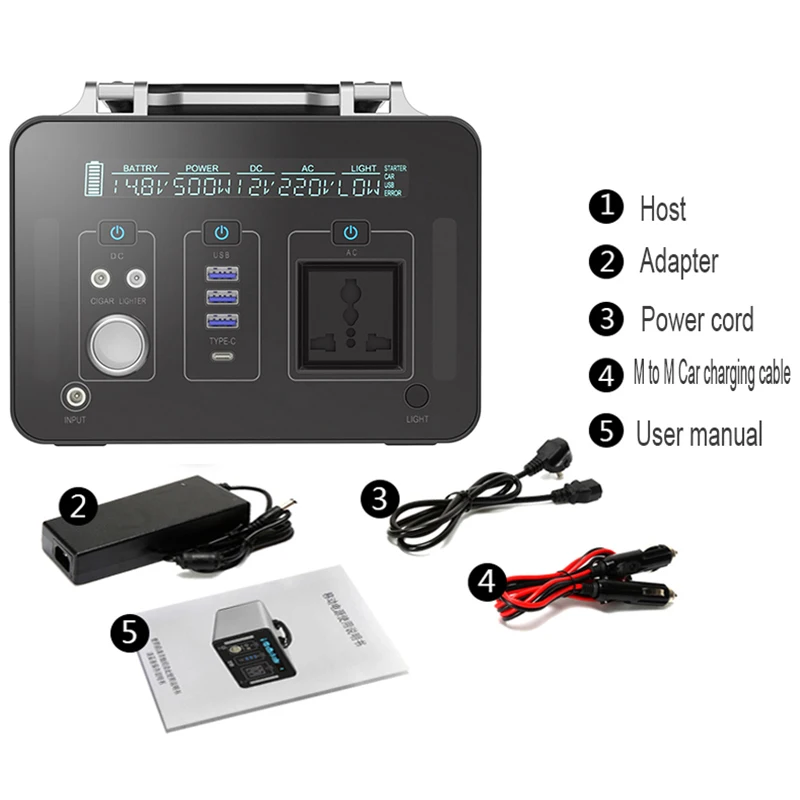 Portable 500Wh Solar Power Generator Energy Storage USB Charger Station Inverter Fanless AC 110V 220V 135200MAH | Автомобили и