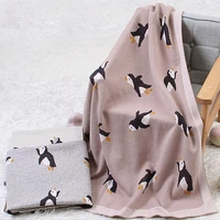 100x80cm knitted cartoon penguin baby blanket infant stroller cover swaddle wrap