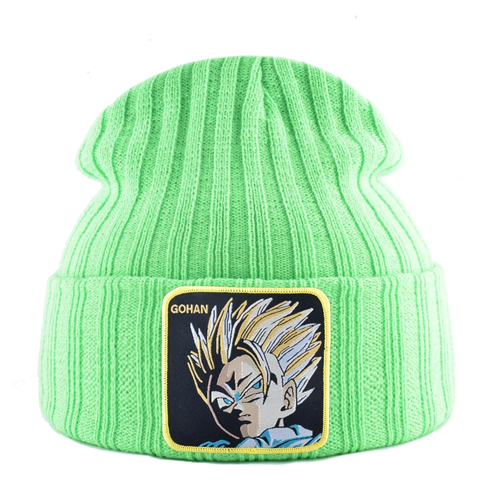 Goku зимние шапки для мужчин вязаная шапка хип-хоп облегающая шапка для женщин дракон вязаная шапочка с помпонами кепка мужская вышивка теплая шапка s
