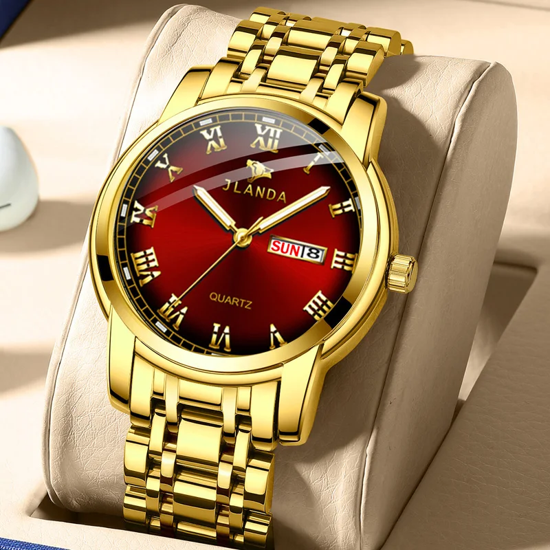 

Мужские кварцевые часы с календарем JLANDA, наручные часы из нержавеющей стали для мужчин, деловой дизайн, водонепроницаемые простые светящие...