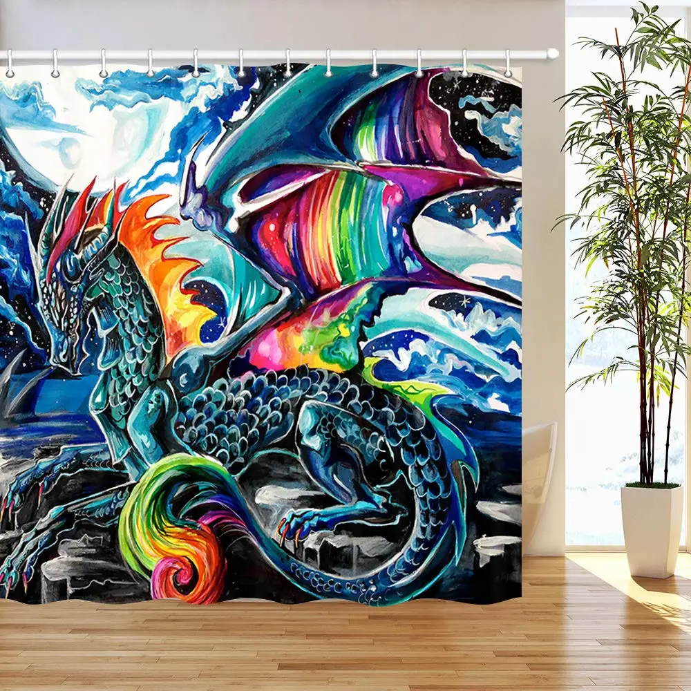 

Colorful Ice Dragon Mythical Animal Polyester Fabric Bathroom Curtain