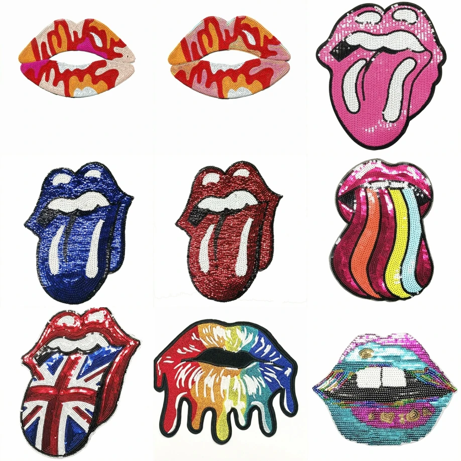 

large embroidery big lip mouth cartoon patches for clothing QR-47
