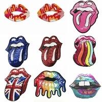 large embroidery big lip mouth cartoon patches for clothing qr 47