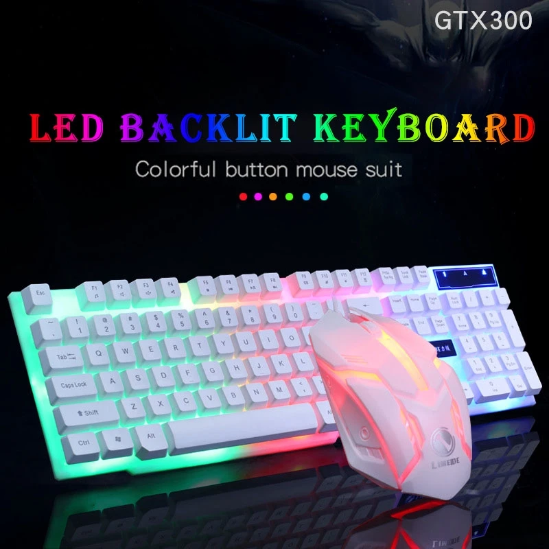 

Wired Glow Gaming Competitive Keyboard and Mouse Combo Set USB Keyboard 104 Keys Rainbow Backlight Lightweight for PC Equipment