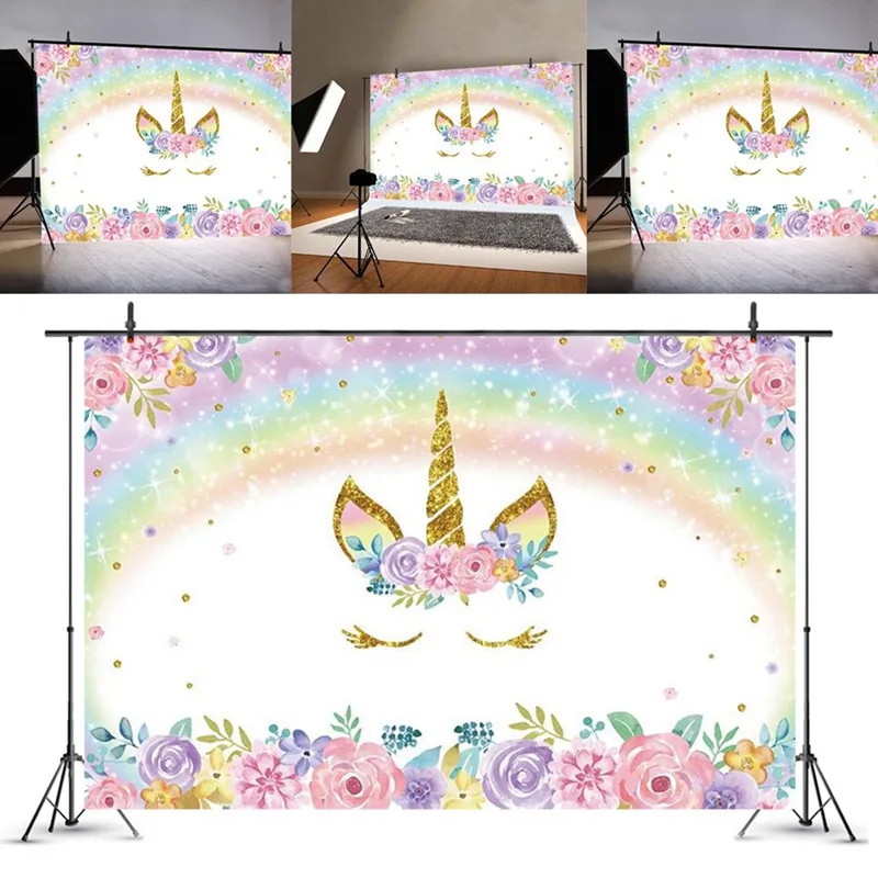 

90*150cm Unicorn Birthday Party Decorations Kids Unicorn Party Backdrop Rainbow Photography Background Baby Shower Decoration