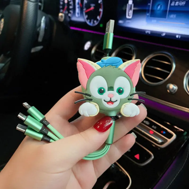 disney 3in1 data usb cable fast charger charging cable for iphone android huawei xiaomi universal cartoon cute phone data lines free global shipping