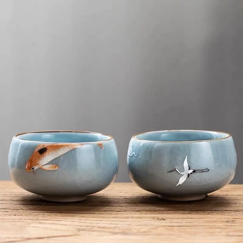

Ru Kiln Teacup Ceramic Ru-Porcelain Gracked Glaze Master Cup Individual Cup Single Cup Tea Bowl Kung Fu Tea Cup Gift Set Teacups